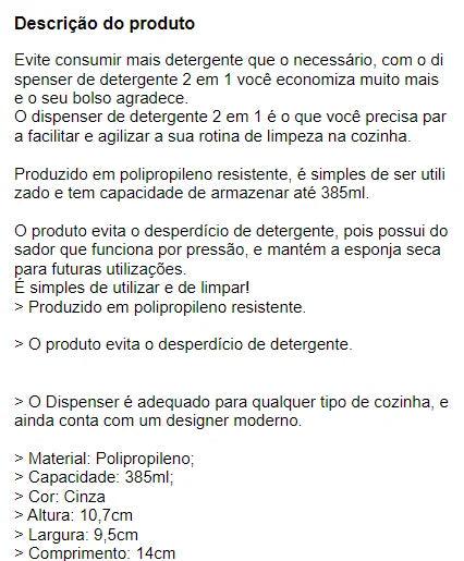 Dispenser de Sabão 2 em 1 com Suporte para Detergente e Esponja