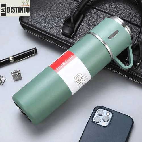 Kit 3 Xícaras com Garrafa Térmica a Vácuo em Aço Inox