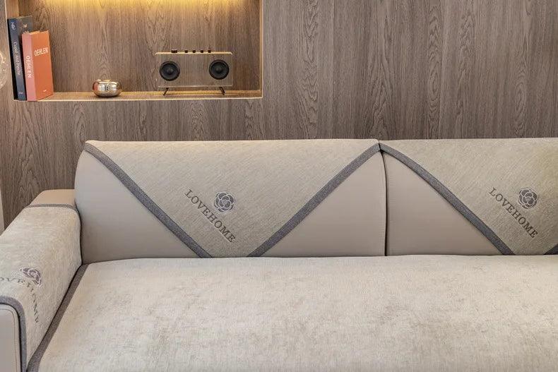 Capa de Sofá Luxuosa em Chenille Bordado, Moderna, Antiderrapante e Versátil.