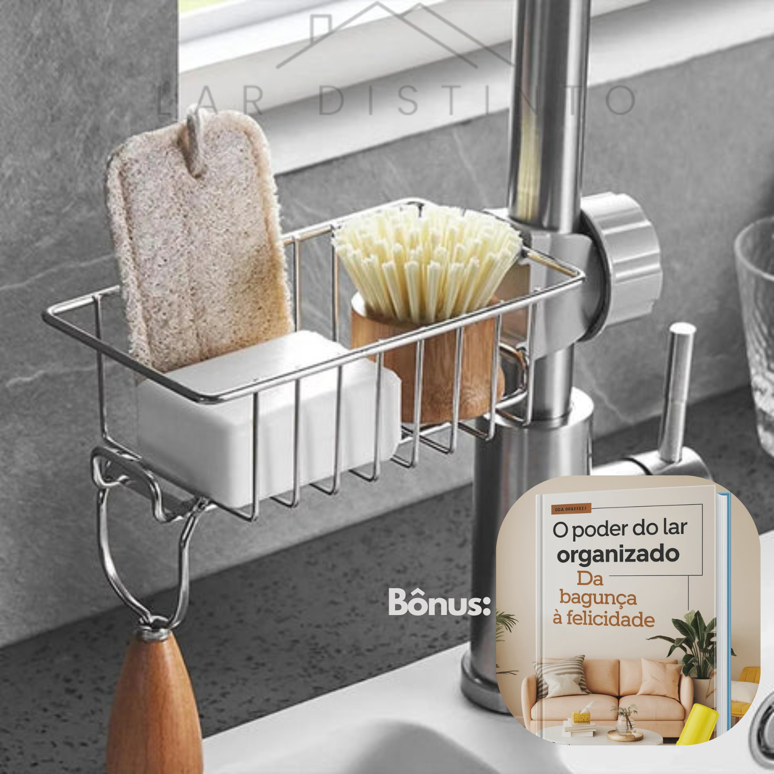 Organizador Multifuncional com Suporte para Esponja, Sabão e Toalha + E-book