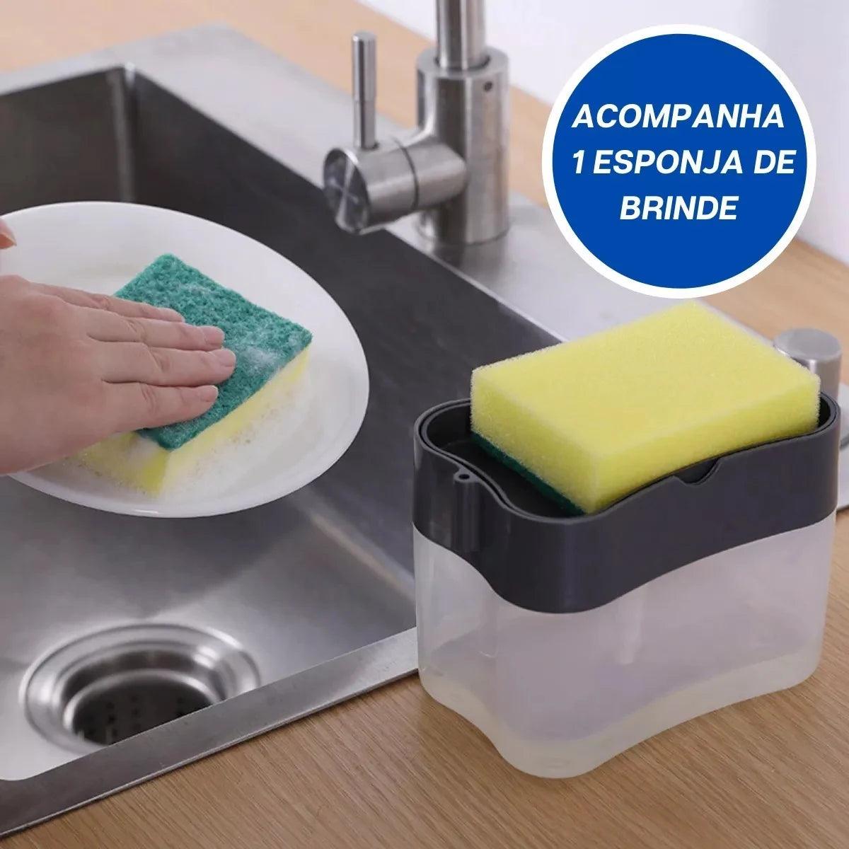 Dispenser de Sabão 2 em 1 com Suporte para Detergente e Esponja