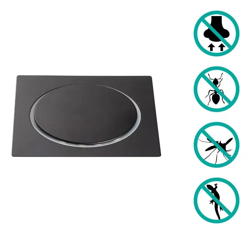 Ralo Click com Grelha Preto Fosco - Para Banheiros, Sacadas e Lavanderias