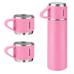 Kit 3 Xícaras com Garrafa Térmica a Vácuo em Aço Inox