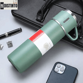 Kit 3 Xícaras com Garrafa Térmica a Vácuo em Aço Inox