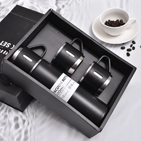 Kit 3 Xícaras com Garrafa Térmica a Vácuo em Aço Inox