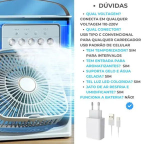 Mini Ar-Condicionado 3 em 1 com RGB e Umidificador