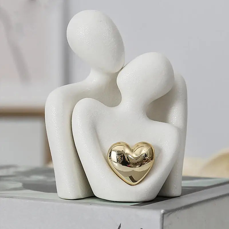Escultura Abstrata Casal Cerâmica Decorativa