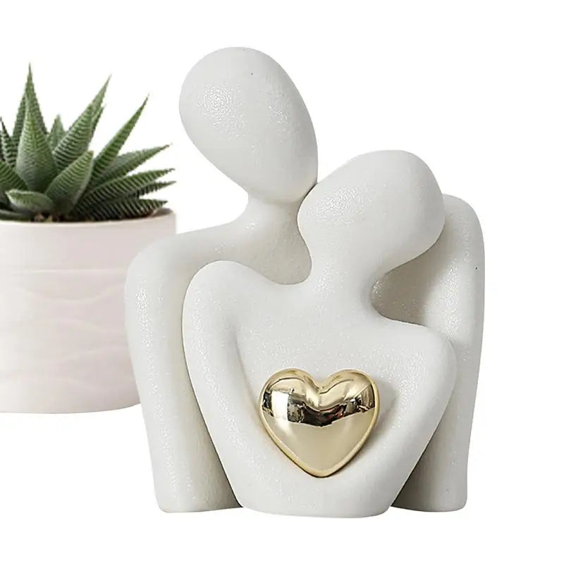 Escultura Abstrata Casal Cerâmica Decorativa