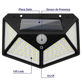 Kit com 5 Luminárias Solares 100 LEDs - Ilumine Suas Áreas Externas com Praticidade