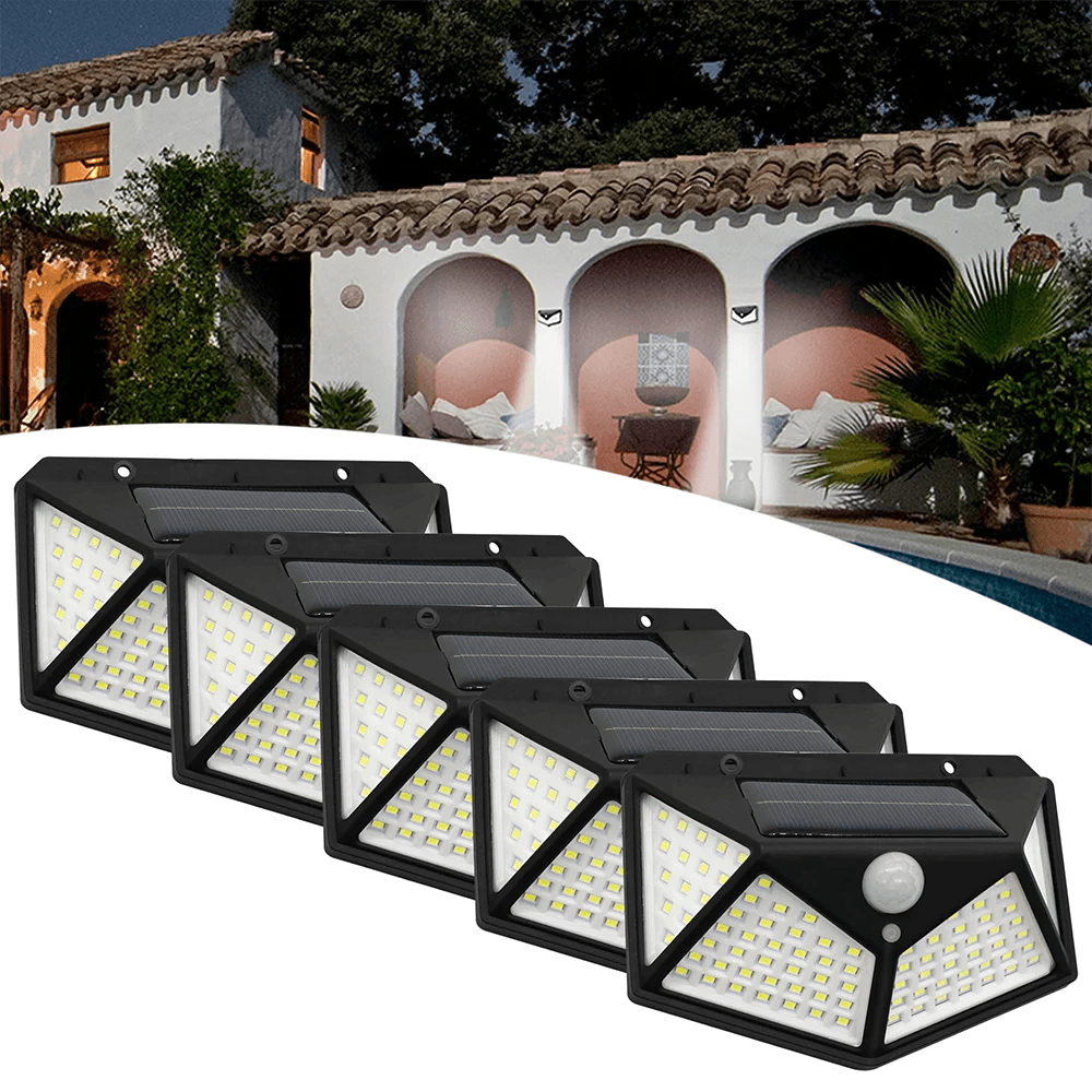 Kit com 5 Luminárias Solares 100 LEDs - Ilumine Suas Áreas Externas com Praticidade