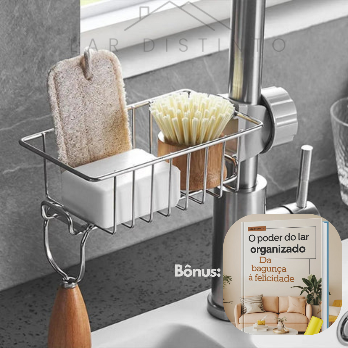 Organizador Multifuncional com Suporte para Esponja, Sabão e Toalha + E-book